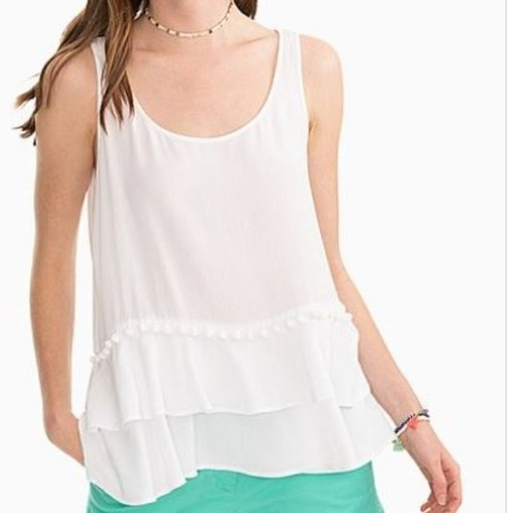 Southern Tide White Pom Pom Tank XS Boho Flowy Summer Top